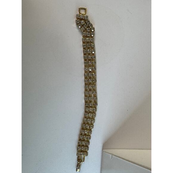 Gold tone rhinestone bracelet.  7” - Picture 1 of 3